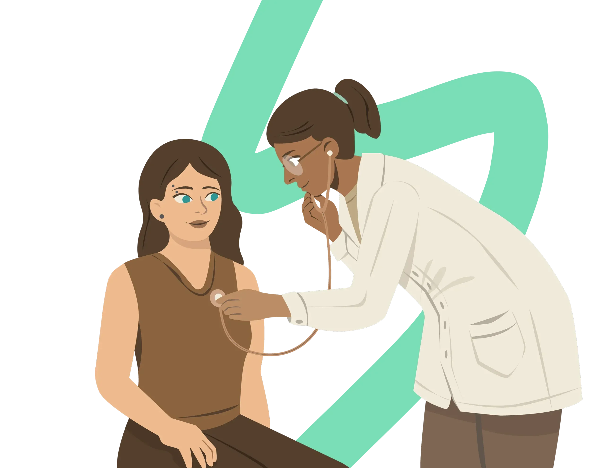 Médica examinando paciente com estetoscópio